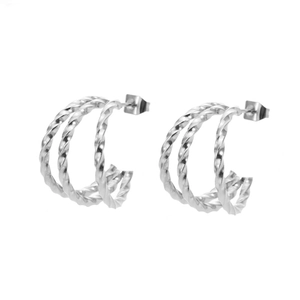 Boucles d'oreilles créoles triple torsion en acier inoxydable plaqué or 18 carats argenté