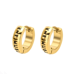 Norse Viking rune earrings in polished gold stainless steel hoops for men
