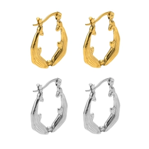 Boucles d'oreilles créoles en acier inoxydable en forme de queue de poisson, doré et argenté