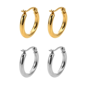 Ensemble de créoles polies en or 18 carats et argent au design circulaire minimaliste