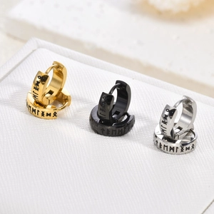 Nordic Viking rune stainless steel hoop earrings in gold, silver, and black colors