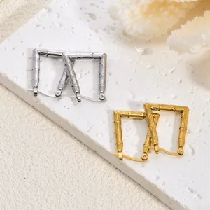 Geometrische Bambusgelenk Edelstahl Ohrringe Für Damen Vintage Gold Silber Creolen Chic Fairy Style Ohrschmuck