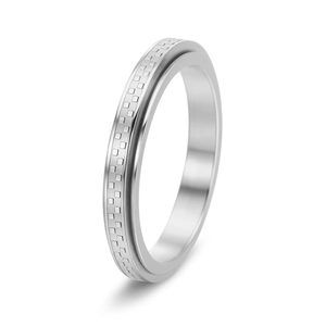 Bague damier pivotante de 3mm en acier poli avec finition miroir et texture gravée