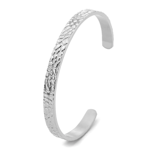 Bracelet jonc unisexe en forme de C en argent avec texture martelée en acier inox