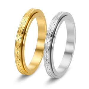 Bagues rotatives damier 3mm en or 18K et argent unisexe en acier inoxydable poli