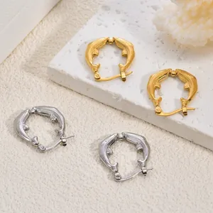 Boucles d'Oreilles Anneaux Dauphin Baleine en Acier Inoxydable 304 pour Femmes Poli Minimaliste Vie Marine Bijoux Mode Argent Or Cadeau