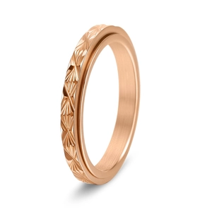 Anello girevole da 3mm in acciaio al titanio oro rosa con incisioni radiali geometriche
