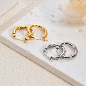 Boucles d'Oreilles Créoles Minimalistes en Acier Inoxydable 304 pour Hommes Femmes Bijoux d'Oreille Cercle Rond Brillant Plaqué Or 18K Argent