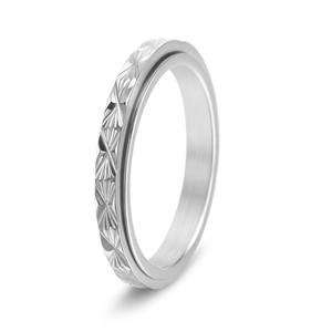 Anello minimalista da 3mm in acciaio al titanio argento con incisioni geometriche