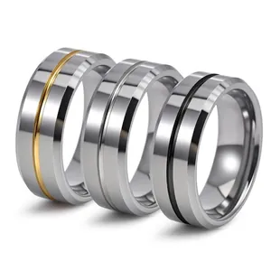 Men's Tungsten Steel Ring Beveled Edge Grooved Band Fashion Neutral Style Finger Ring High Polished Jewelry Gift