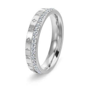 Silver Viking rune ring with sparkling pavé cubic zirconia inlay in stainless steel