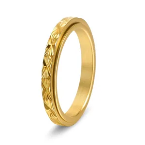 Anello Spinner in Acciaio al Titanio per Donna Minimalista 3mm Incisione Geometrica Fascia Rotante Antistress Gioielli Regalo