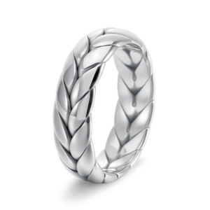 Bague tressée en acier inoxydable pour hommes avec un design de texture de blé poli