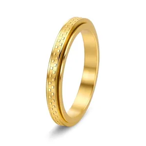 Bague Damier Pivotante 3mm en Acier au Titane Spinner pour Hommes Femmes Couleur Or Argent Bijoux Minimalistes Anti-stress Cadeau