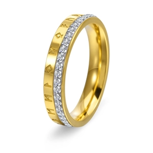 18K gold plated Viking rune ring with full row of cubic zirconia inlay for women