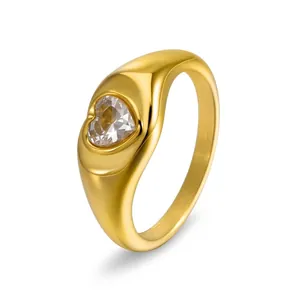 Minimalist Titanium Steel Heart Rhinestone Ring For Women Gold Silver Plated Polished Aesthetic Small Finger Ring Jewelry