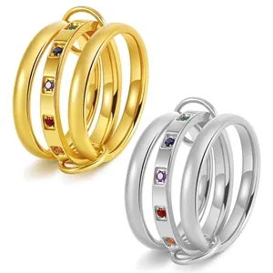 Premium Titanium Steel Interlocking Rings For Women 18K Gold Plated Rhinestone Stackable Geometric Roman Numeral Finger Rings