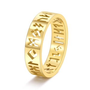 Nordic Viking Rune Hollowed Out Stainless Steel Ring Vintage Gothic Punk Band Ring For Men Women Fashion Jewelry Gift