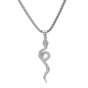Collana con pendente a serpente in acciaio inossidabile argento con catena box