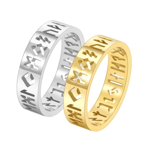 Norse Viking rune hollow rings in gold and silver finish, minimalist stainless steel bands