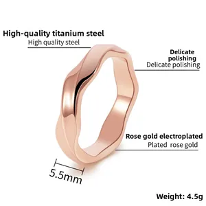 Polished rose gold Mobius ring detail in 5.5mm titanium steel with technical specs