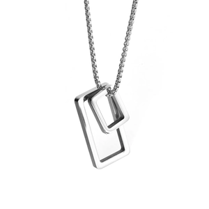 Collier Pendentif Double Rectangle en Acier Titane Hip Hop pour Hommes Femmes Bijoux Géométriques Minimalistes Argent