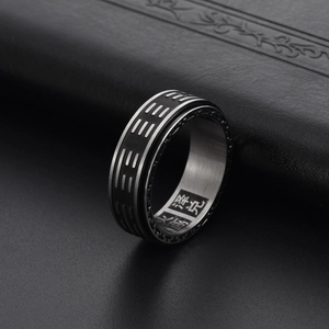 Vintage rotating Tai Chi bagua ring for men in matte black titanium steel