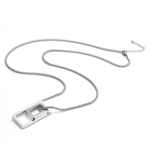 Collier à pendentif double rectangle géométrique en acier avec chaîne à billes carrées