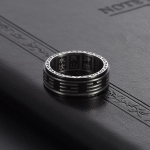 Vintage rotating Tai Chi Bagua ring in matte titanium steel for men with Yin Yang fish