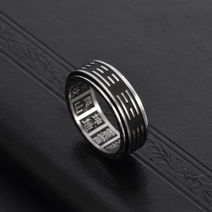 Vintage spinning Tai Chi ring made of titanium steel with Yin Yang and Bagua symbols