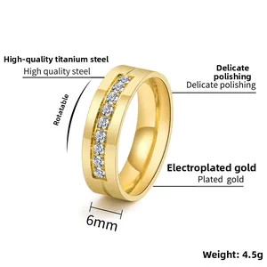 Details von 6mm Gold-Titanstahl-Drehring mit einer mittleren Reihe weißer Zirkoniasteine