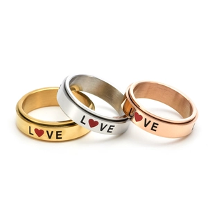 Three-piece stainless steel spinner ring set with LOVE letters and heart in gold silver rose gold