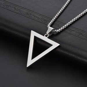 Minimalist silver stainless steel geometric triangle pendant with long box chain for men