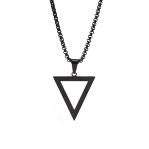 Minimalist Stainless Steel Triangle Pendant Necklace For Men Women Geometric Hollow Out Simple Fashion Jewelry Long Chain Accessory