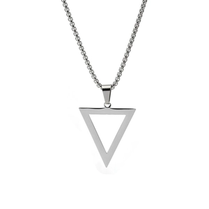 Minimalist silver stainless steel hollow triangle geometric pendant necklace for men