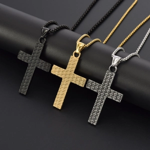 Vintage Titanium Steel Eye Of Providence Cross Pendant Necklace For Men Gothic Embossed Jewelry Gold Silver Black Necklaces