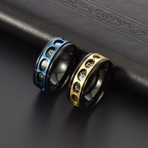 Spinner stainless steel 12 zodiac constellation ring in blue black and gold finishes