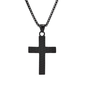 Retro stainless steel cross pendant with Eye of Providence texture on black box chain