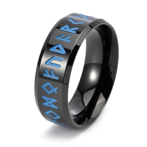 Nordic Viking Rune Luminous Stainless Steel Ring For Men Women Vintage Punk 8mm Wide Glow In The Dark Band Ring Jewelry