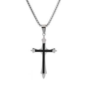 Men's Titanium Steel Double Layer Cross Pendant Necklace Punk Hip Hop Silver Black Drip Oil Jewelry Gift For Men