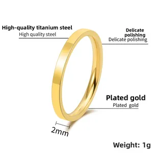 Detail showing a 2mm slim polished gold titanium steel ring with weight 1g specification