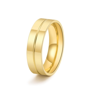 Polierter goldener Titanstahlring mit zentraler Rille und glänzender Spiegeloberfläche