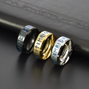 Luminous Viking rune rings in black, gold and silver stainless steel for men and women