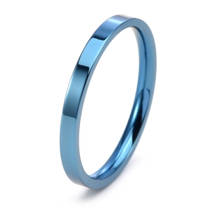 Minimalist 2mm thin stainless steel ring in polished bright blue electroplated finish