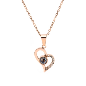 Rose gold heart projection necklace with 100 languages I Love You and sparkling rhinestones