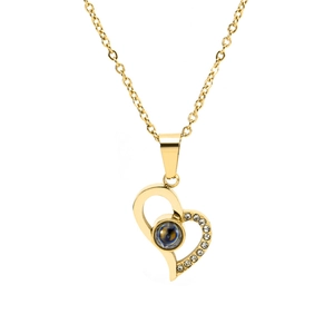 Stainless Steel Heart Projection Pendant Necklace 100 Languages I Love You Rhinestone Chain Necklace Romantic Jewelry Gift For Women