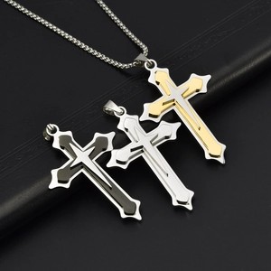 Titanium Steel Men's Three-Layer Cross Pendant Necklace Gothic Punk Spliced Star Religious Fashion Jewelry Gift For Men