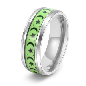 Luminous Star Moon Ring Titanium Steel Glow In The Dark Band Personalized Fashion Jewelry Finger Ring Accessory For Men Women