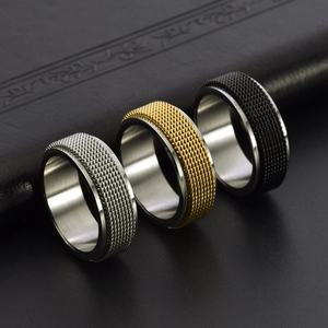 Titanstahl Spinner-Ringe für Herren mit gewebter Netzstruktur in Schwarz, Gold und Silber