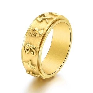 Ancient Egyptian Eye of Horus spinner ring in gold finish stainless steel jewelry